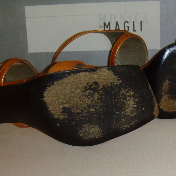Monica by Magli Orange Metallic and Suede Strappy Heels 7.0 - Picture 13 of 14